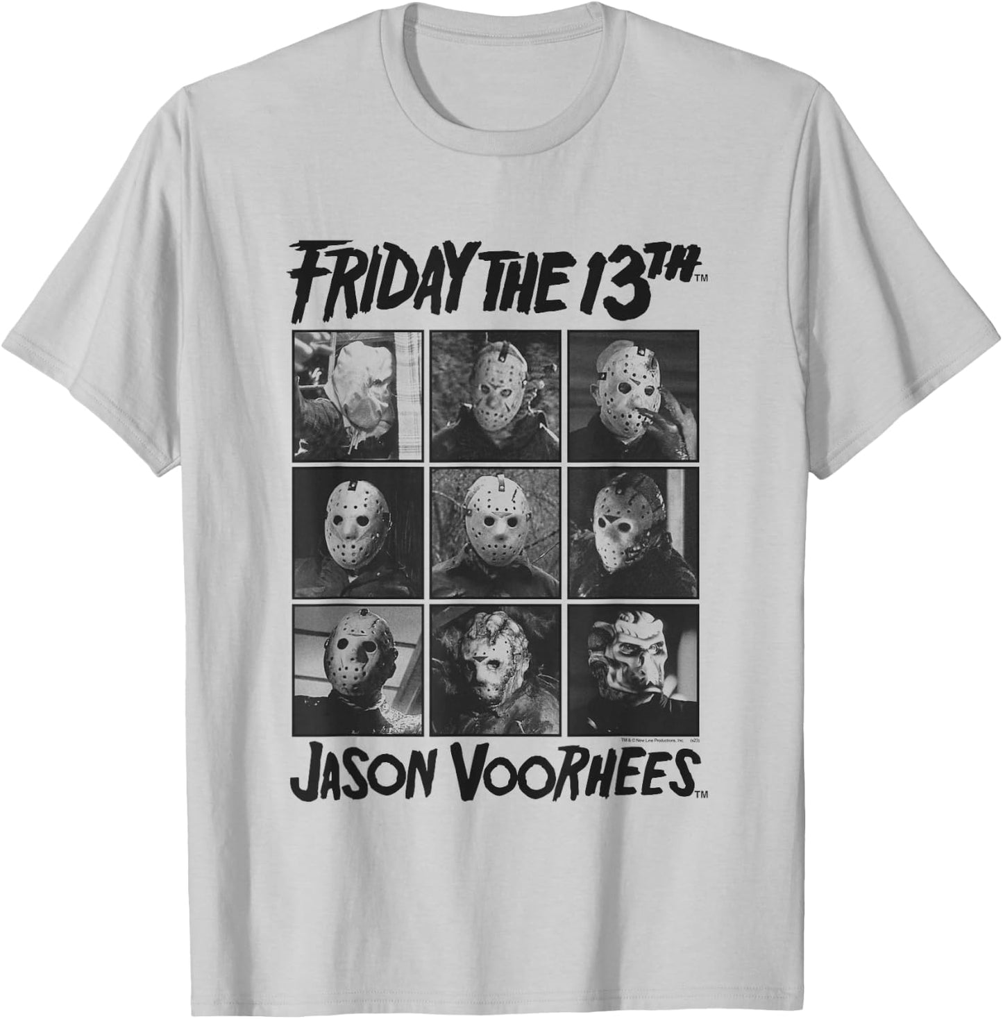 Friday The 13th Jason Black and White Grid Horror Movie T-Shirt - T-Shirt | Ash