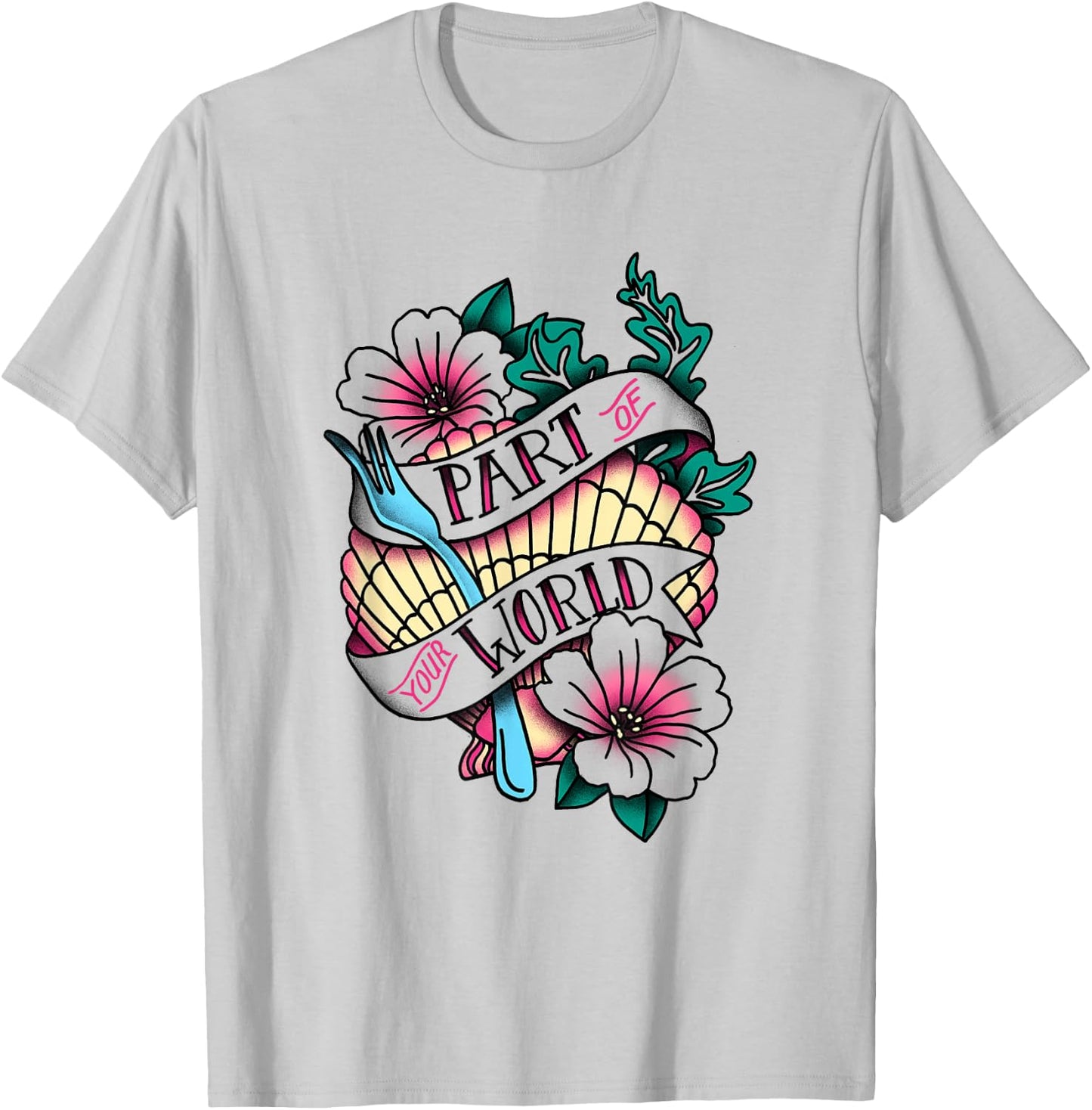 Disney The Little Mermaid Part Of Your World Tattoo Style T-Shirt - T-Shirt | Ash