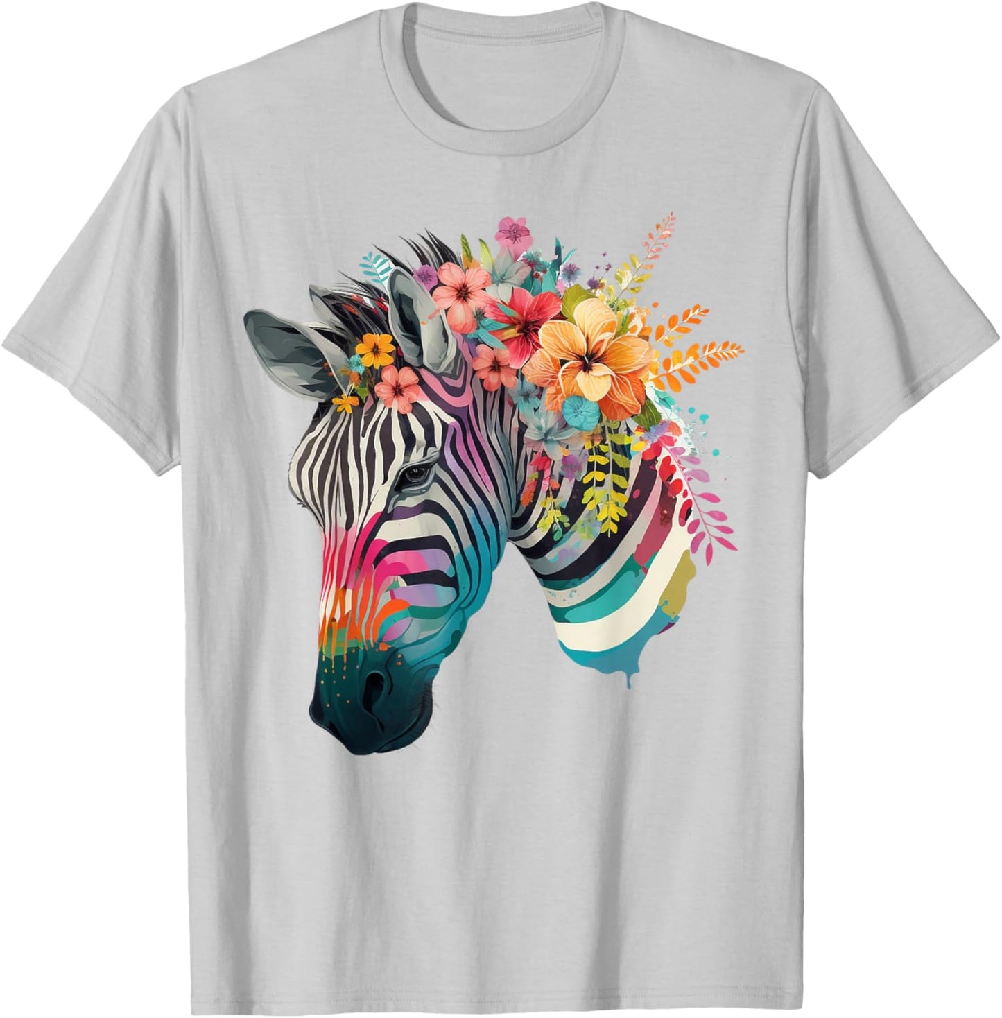 Cute Flower Zebra on summer Floral Zebra T-Shirt - T-Shirt | Ash