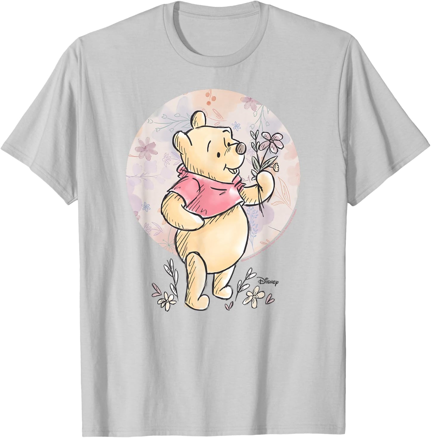 Winnie the Pooh - Floral Circle Pooh T-Shirt - T-Shirt | Ash