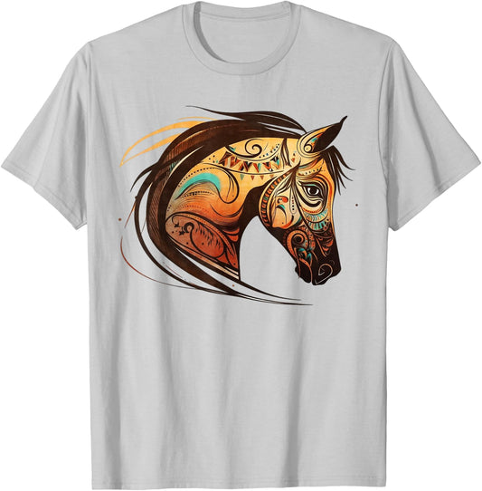 Horse Tribal Abstract Art Native American Geometric Horses T-Shirt - T-Shirt | Ash