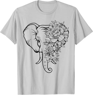 Elephant with Flowers Women Elephants Animal Lovers T-Shirt - T-Shirt | Ash