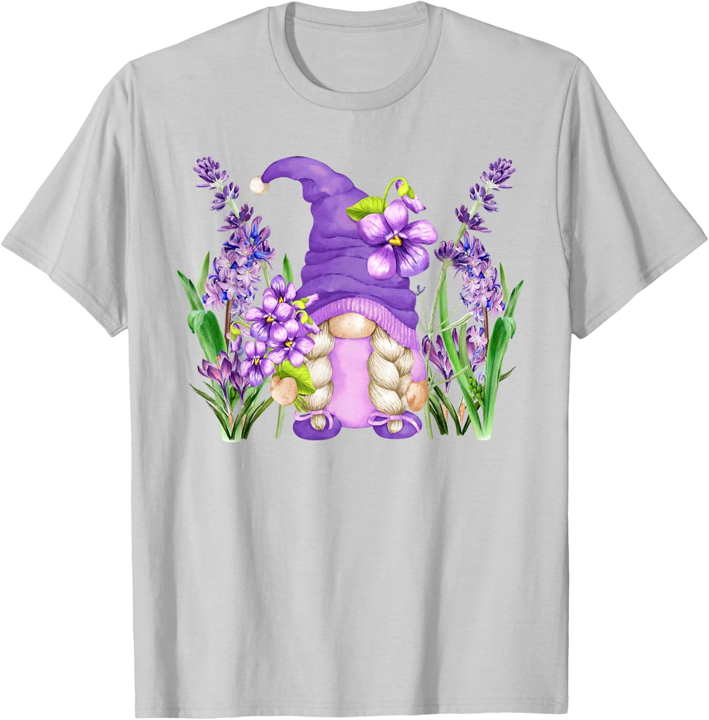 Floral Hippie Grandma Lilac Violet Flower Spring Gnome Mom T-Shirt - T-Shirt | Ash