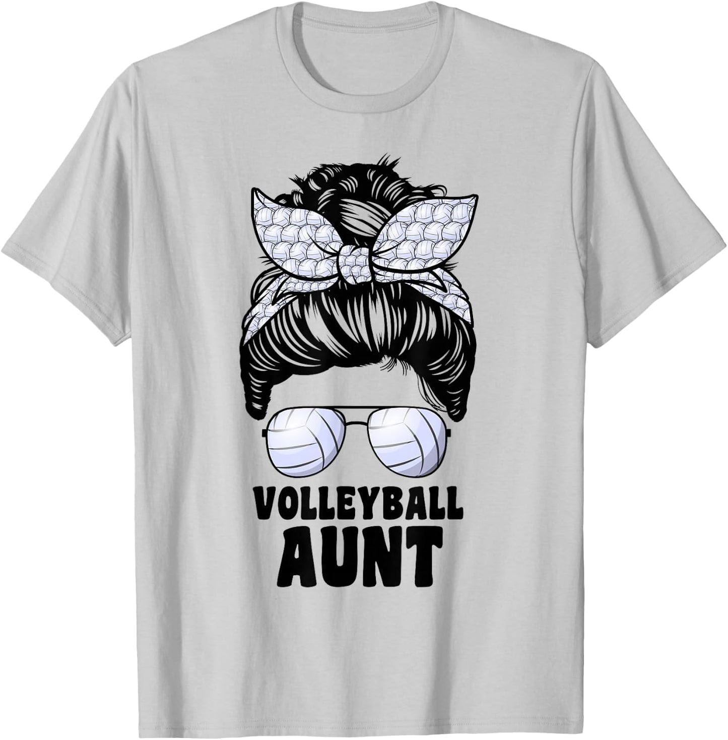 Proud Volleyball Aunt Messy Bun Volleyball Auntie T-Shirt - T-Shirt | Ash