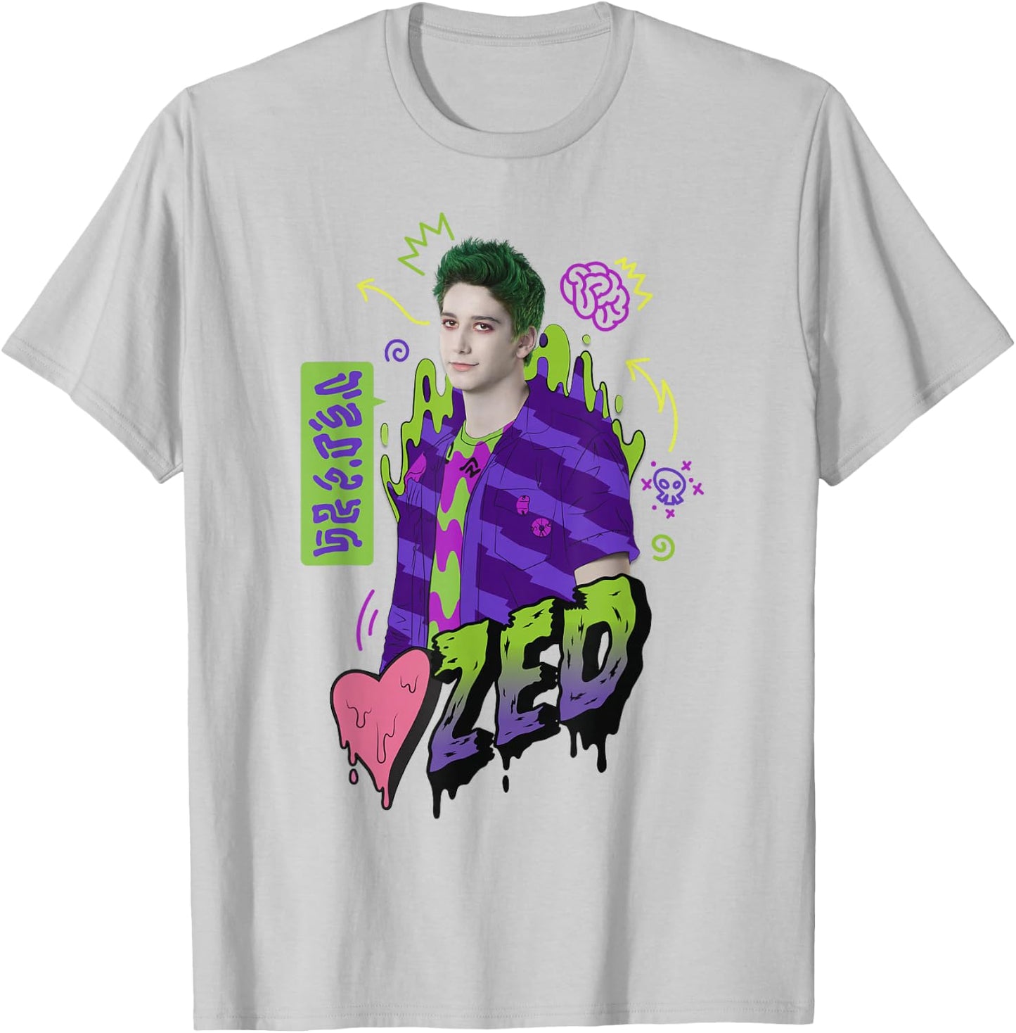 Disney Zombies Zed Heart Drippy Poster T-Shirt - T-Shirt | Ash