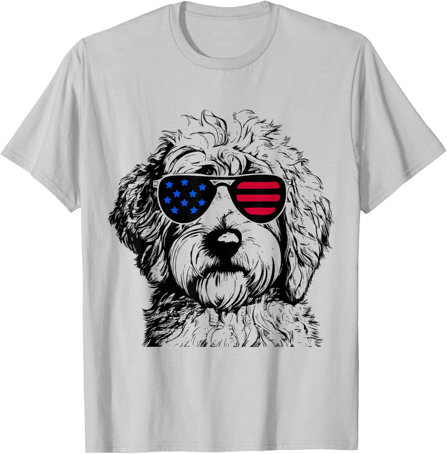 Labradoodle Dog 4th July America USA Flag T-Shirt - T-Shirt | Ash