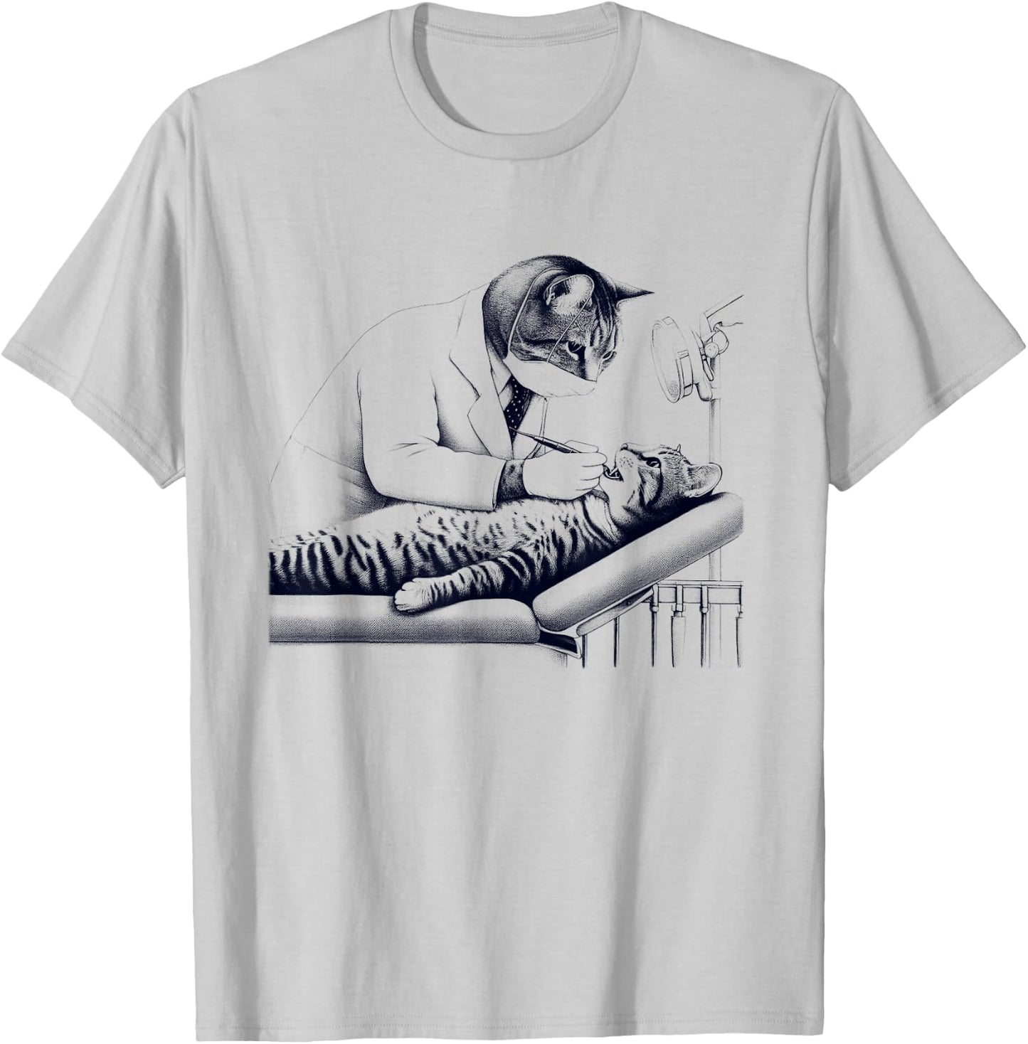 Vintage Retro Dentist Cat Kitten Lover Dental T-Shirt - T-Shirt | Ash