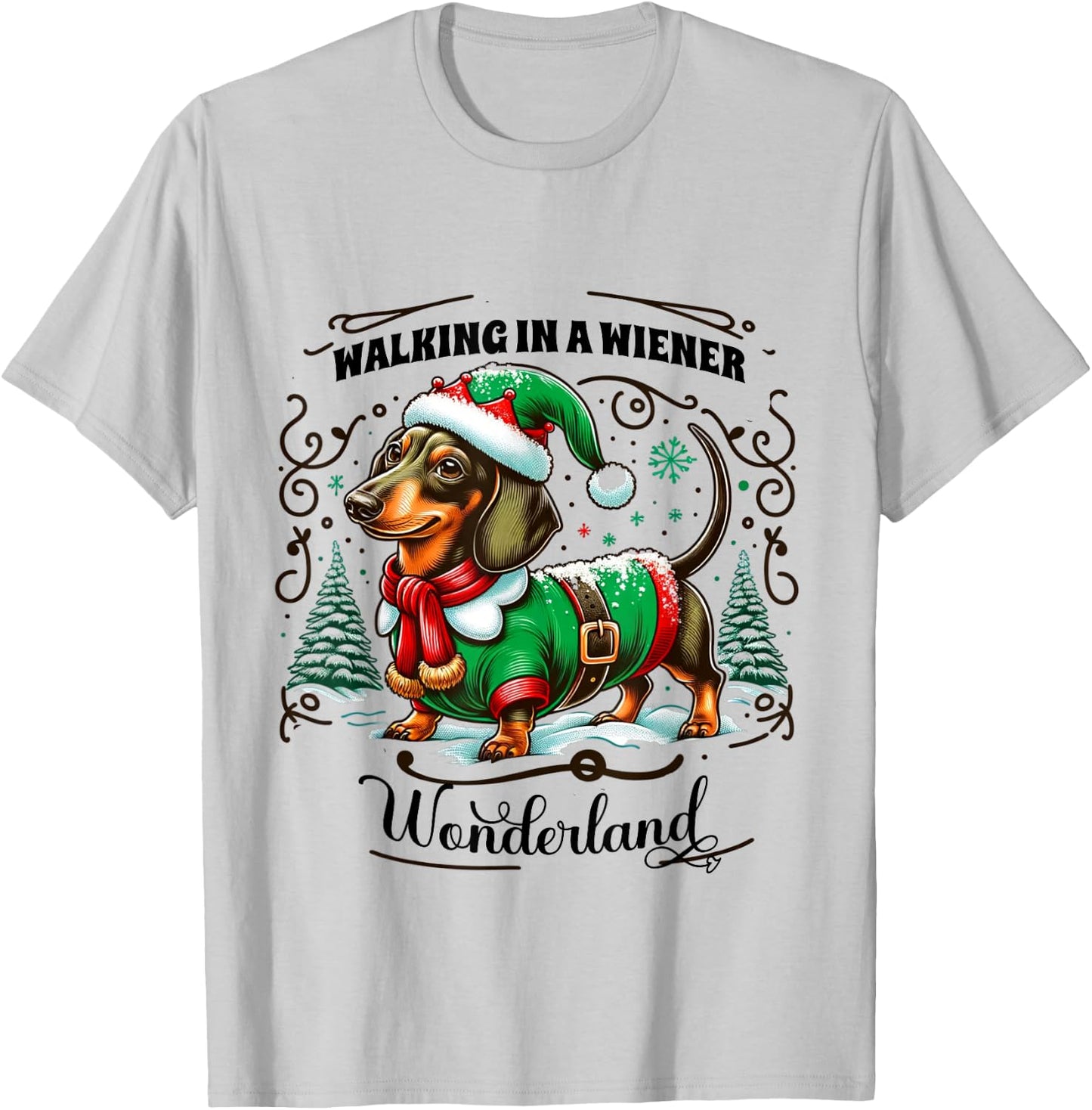 Dachshund Christmas Walking In A Wiener Wonderland Cute Dog Men Women Kids T-Shirt - T-Shirt | Ash