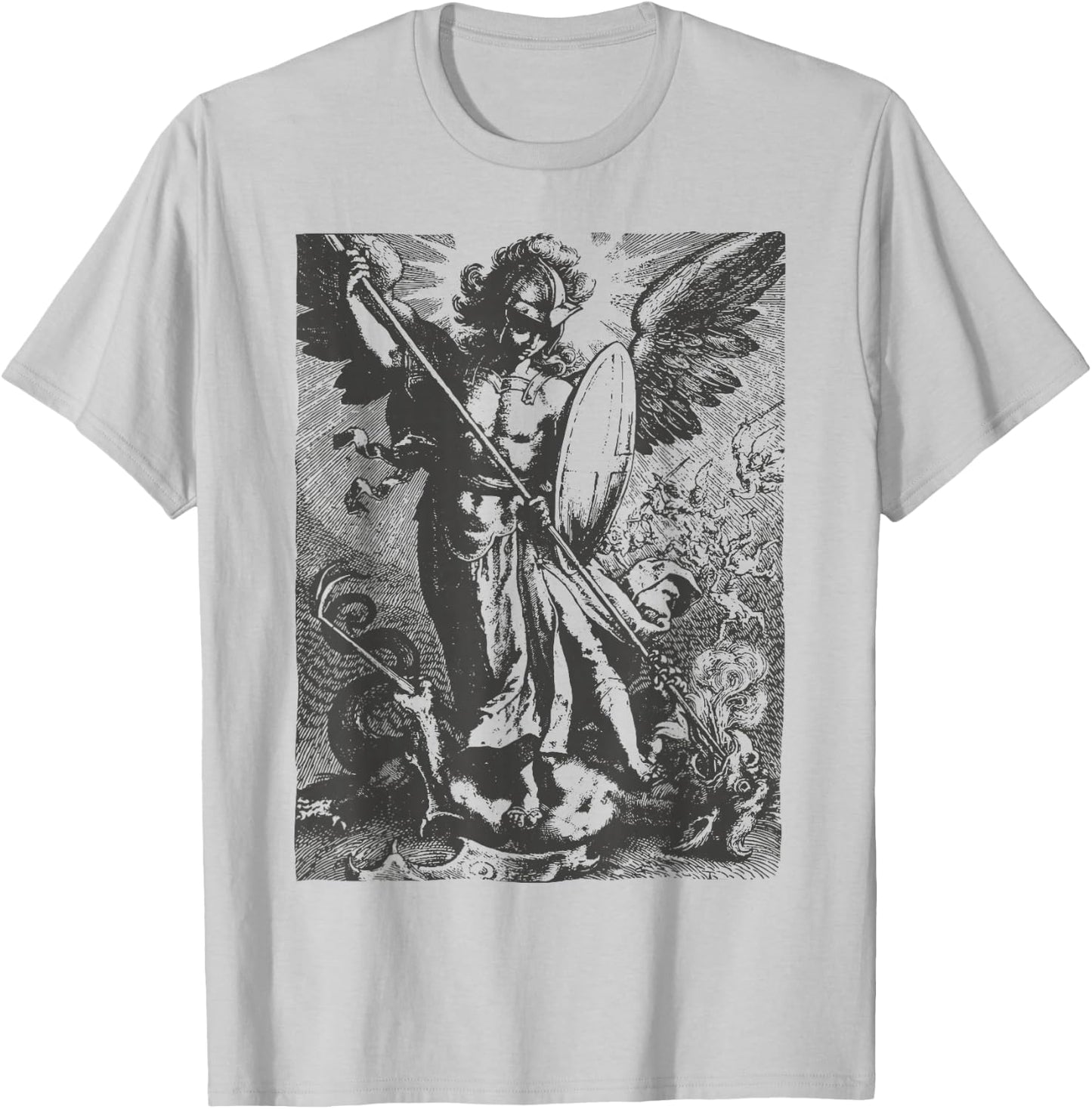 St Saint Michael the Archangel Catholic Angel Warrior T-Shirt - T-Shirt | Ash