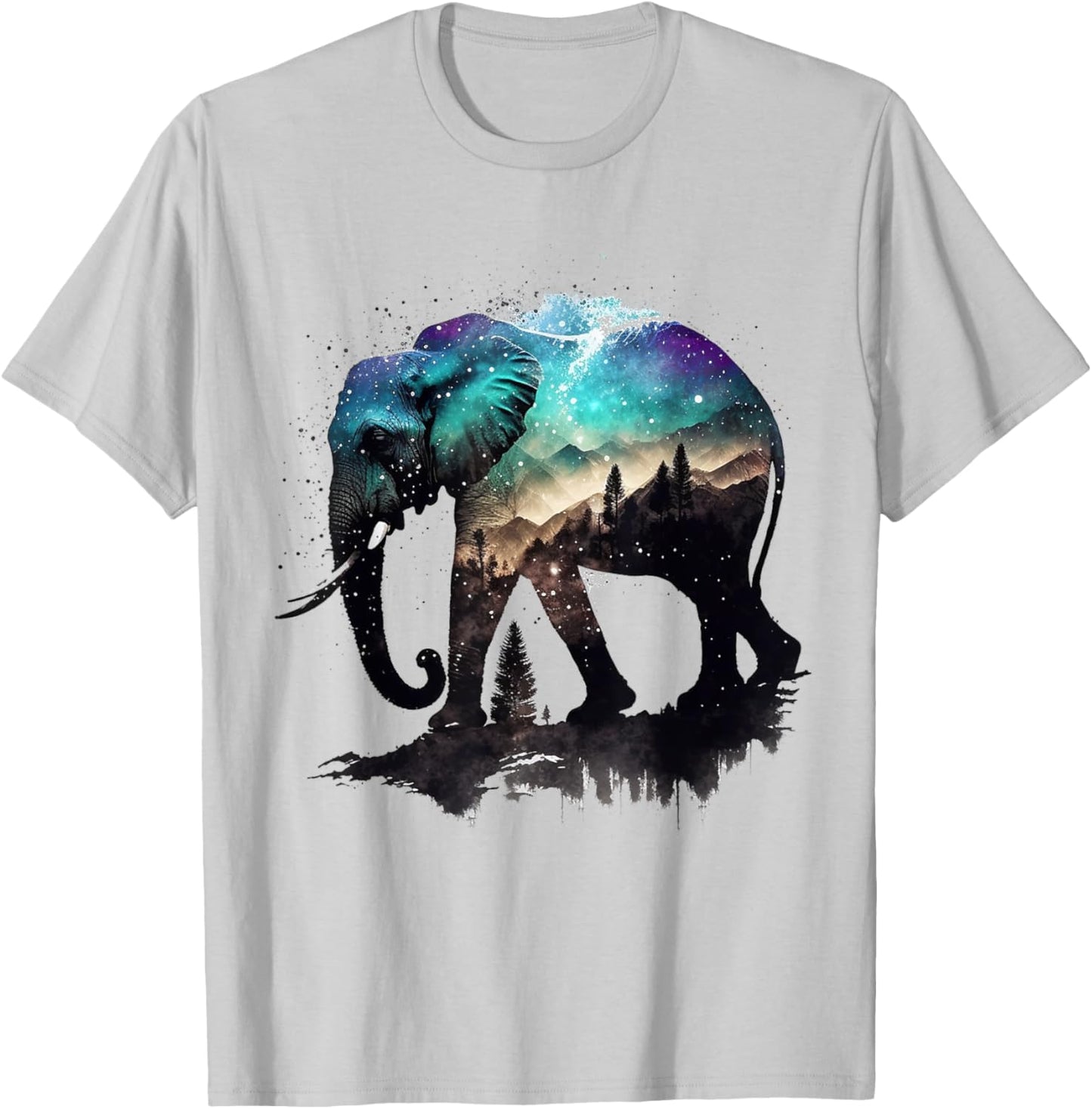 Elephant Art Mountains Astronomy Colourful Animal Elephant T-Shirt - T-Shirt | Ash
