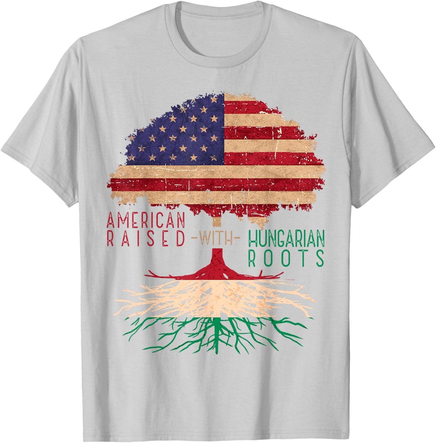 American Raised with Hungarian Roots America Hungary Flag T-Shirt - T-Shirt | Ash