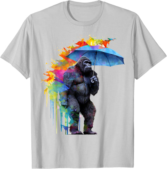 Gorilla Umbrella Artwork Colourful - Animal Monkey Zoo Gorilla T-Shirt - T-Shirt | Ash