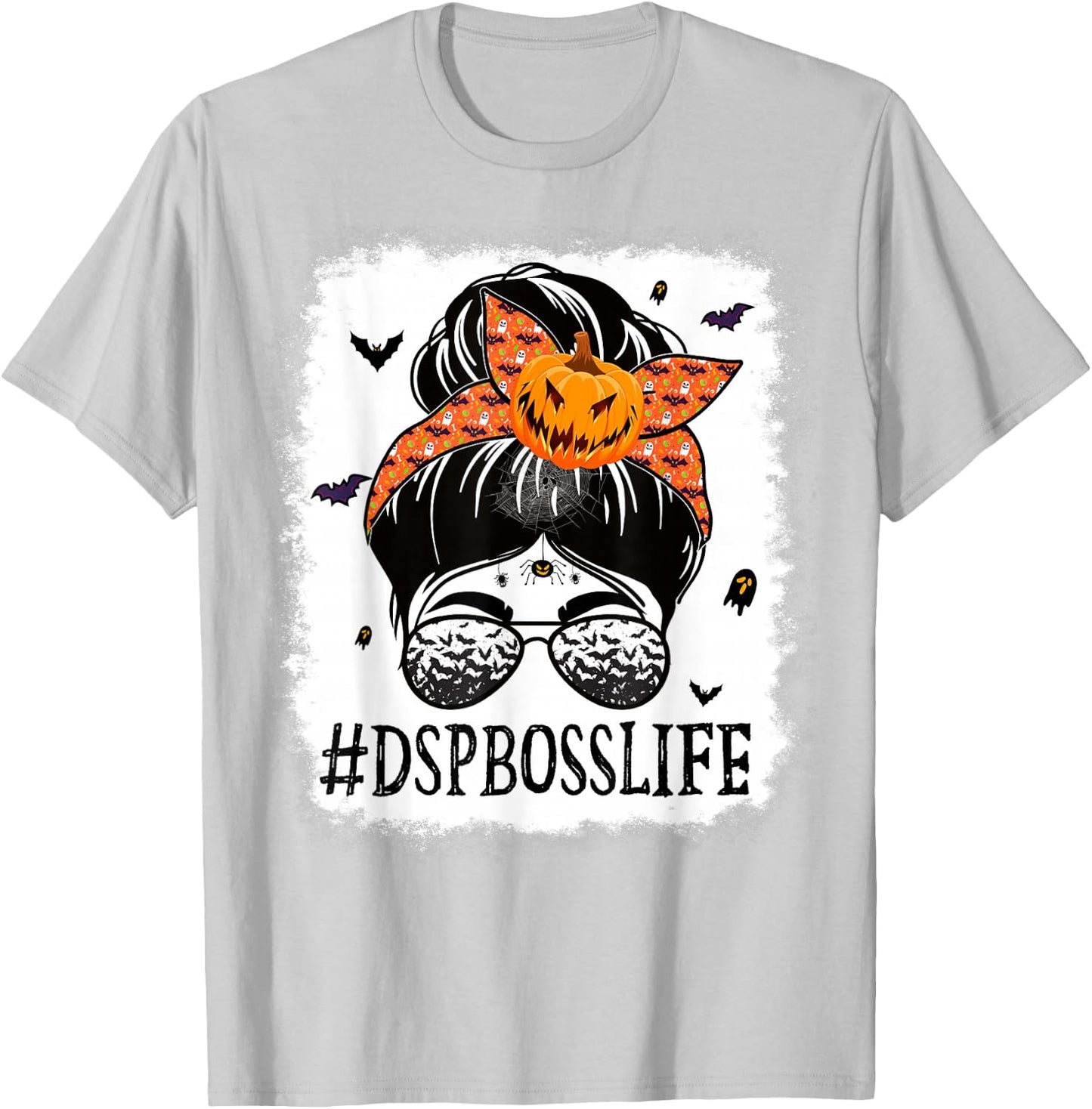 DSP Boss Messy Bun Spooky Pumpkin Orange Halloween Costume T-Shirt - T-Shirt | Ash