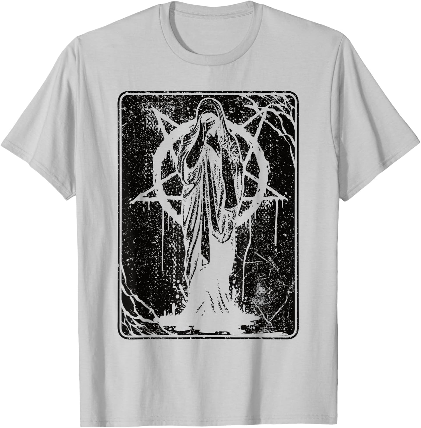 Black Satanic Occult Dark Art Evil 666 Pentagram Antichrist T-Shirt - T-Shirt | Ash