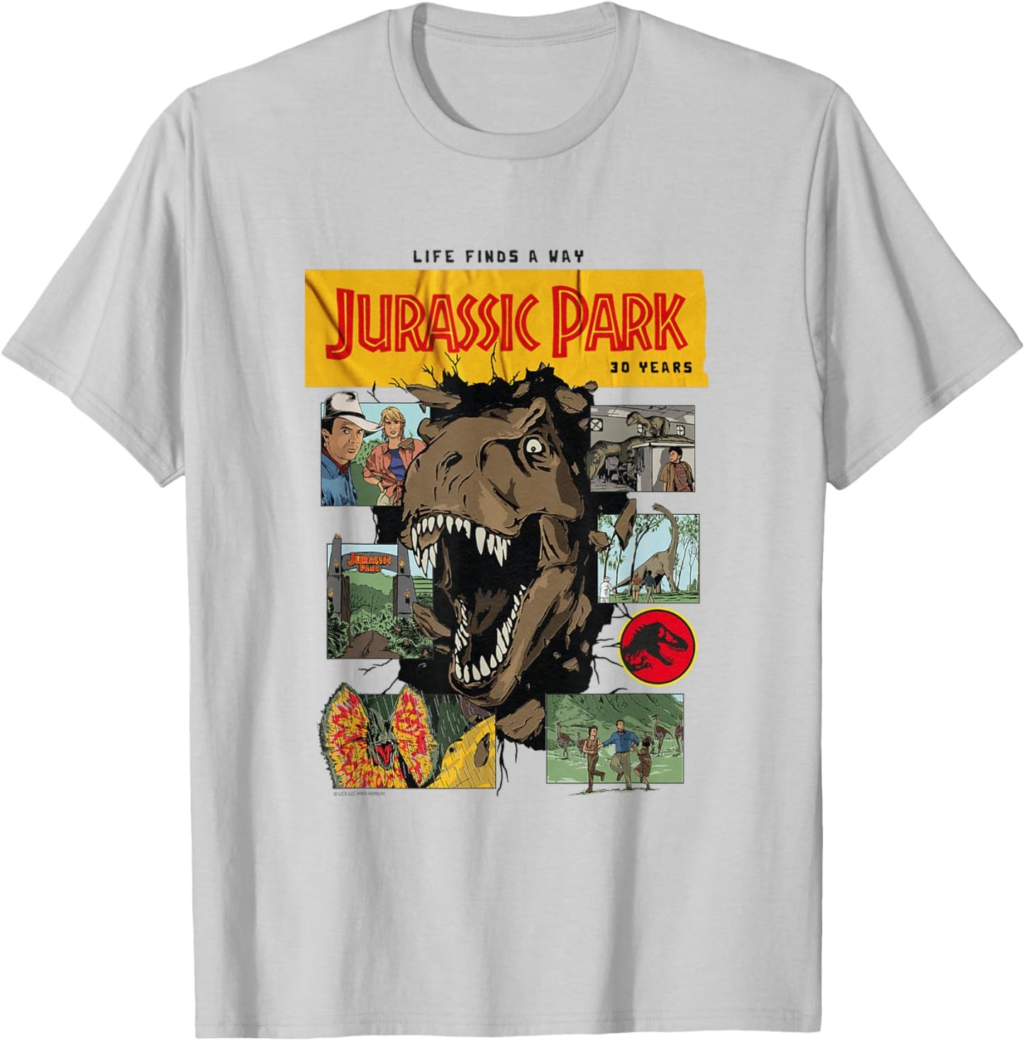 Jurassic Park 30th Anniversary Life Finds a Way T-Shirt - T-Shirt | Ash