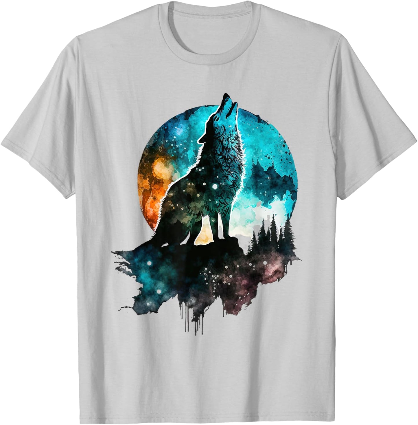 Howling Wolf Moon Graphic Design - Women Wolf T-Shirt - T-Shirt | Ash