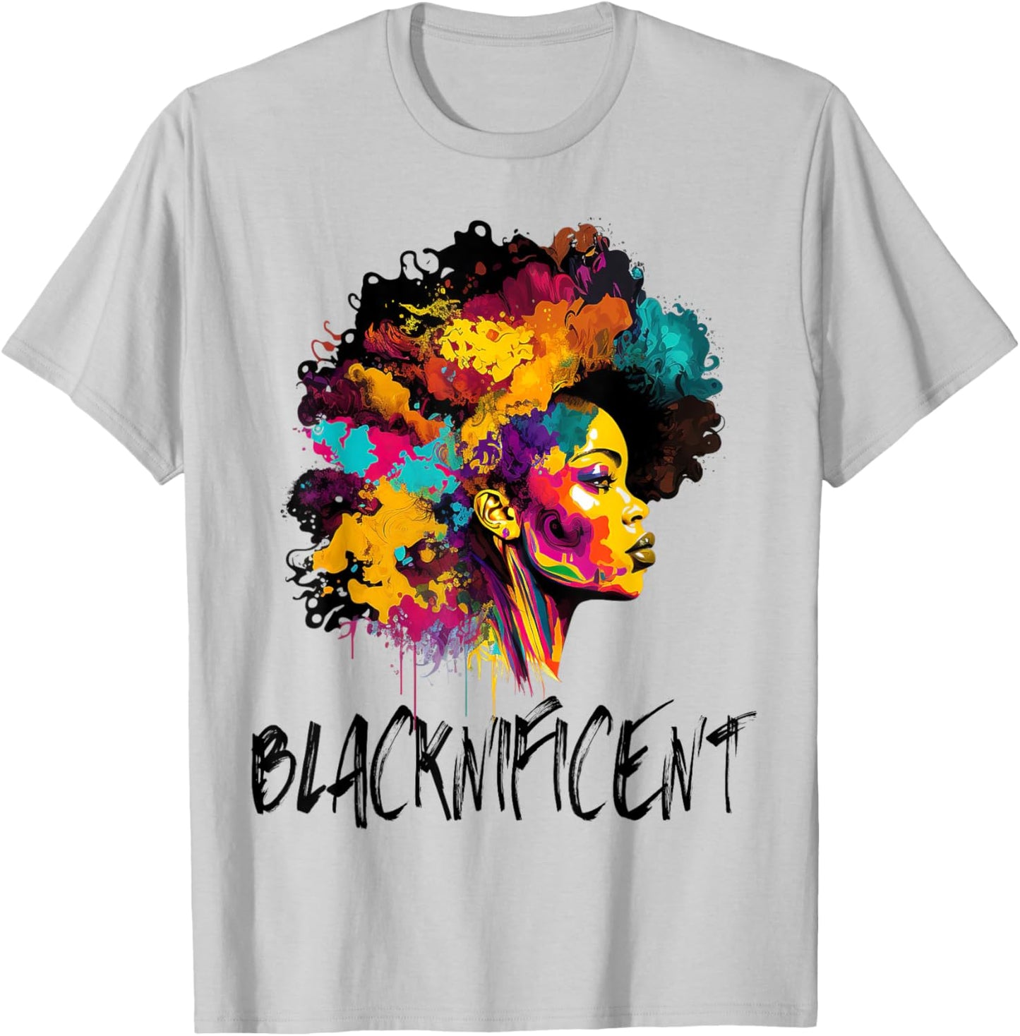 Blacknificent Afro Woman African American Melanin BLM Gift T-Shirt - T-Shirt | Ash