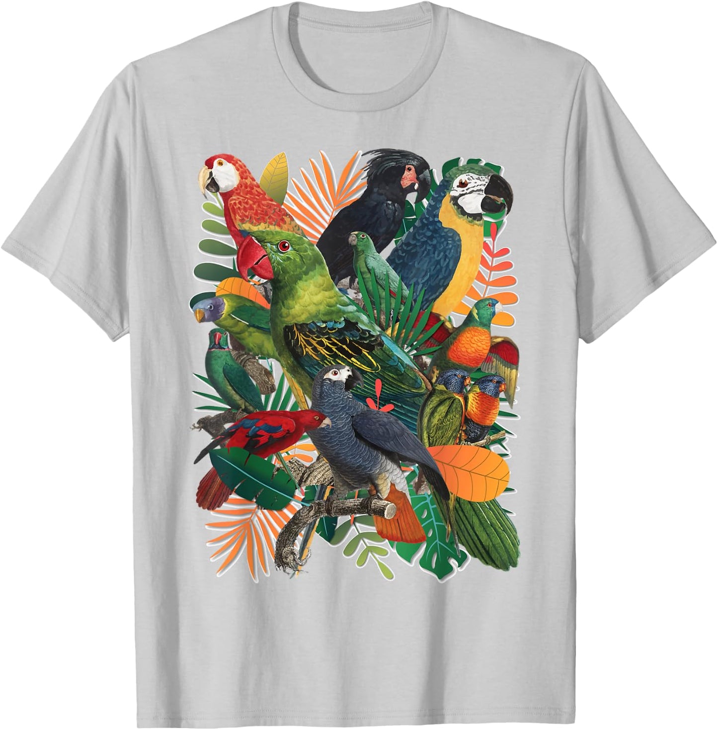 Macaw Parrot Tropical Collage T-Shirt - T-Shirt | Ash