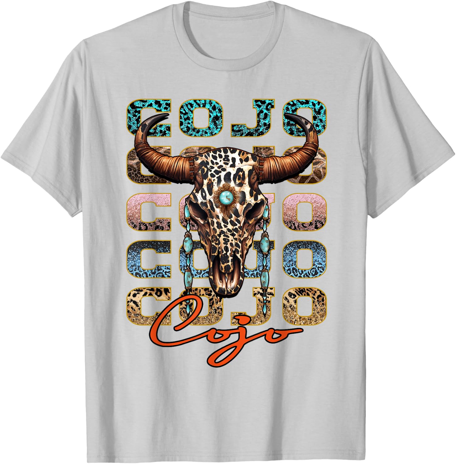 Vintage Rodeo Cojo Western Deserts Bull-Skull Cowhide Cojo T-Shirt - T-Shirt | Ash