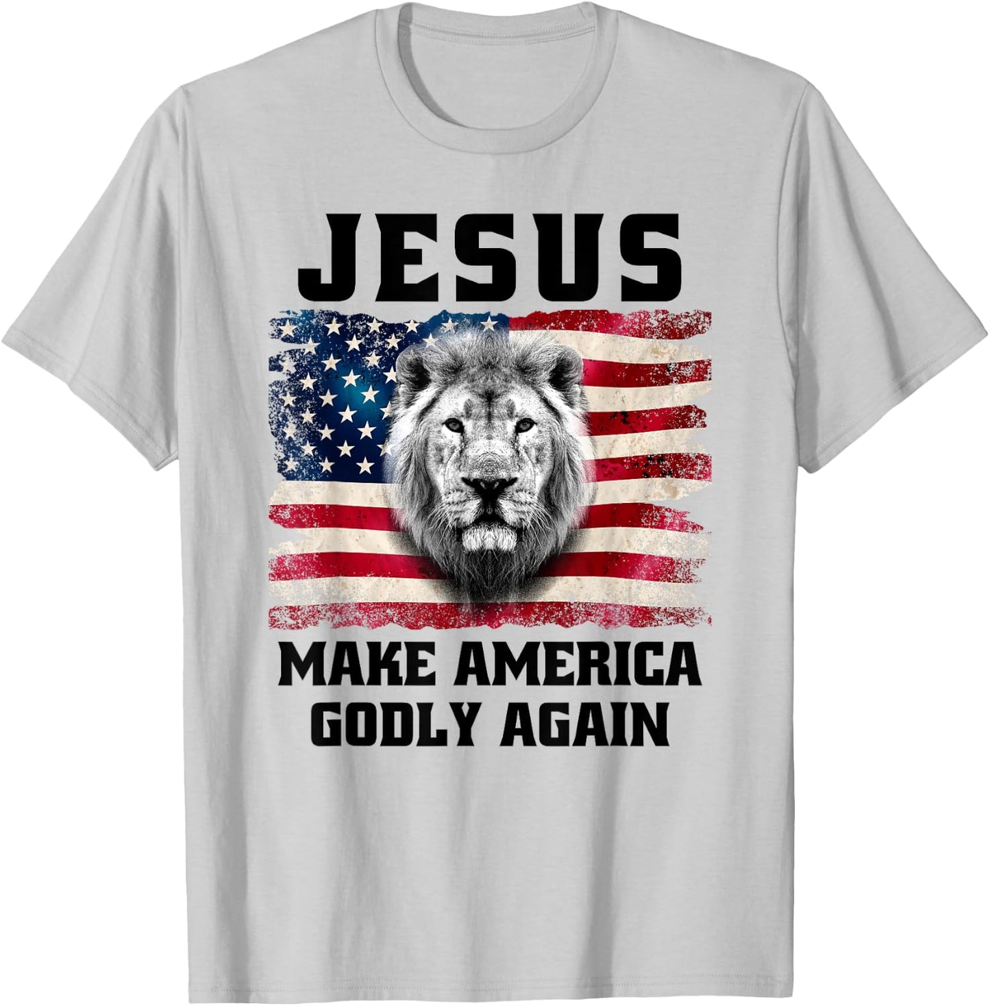 Christian Faith Jesus Make America Godly Again USA Flag T-Shirt - T-Shirt | Ash