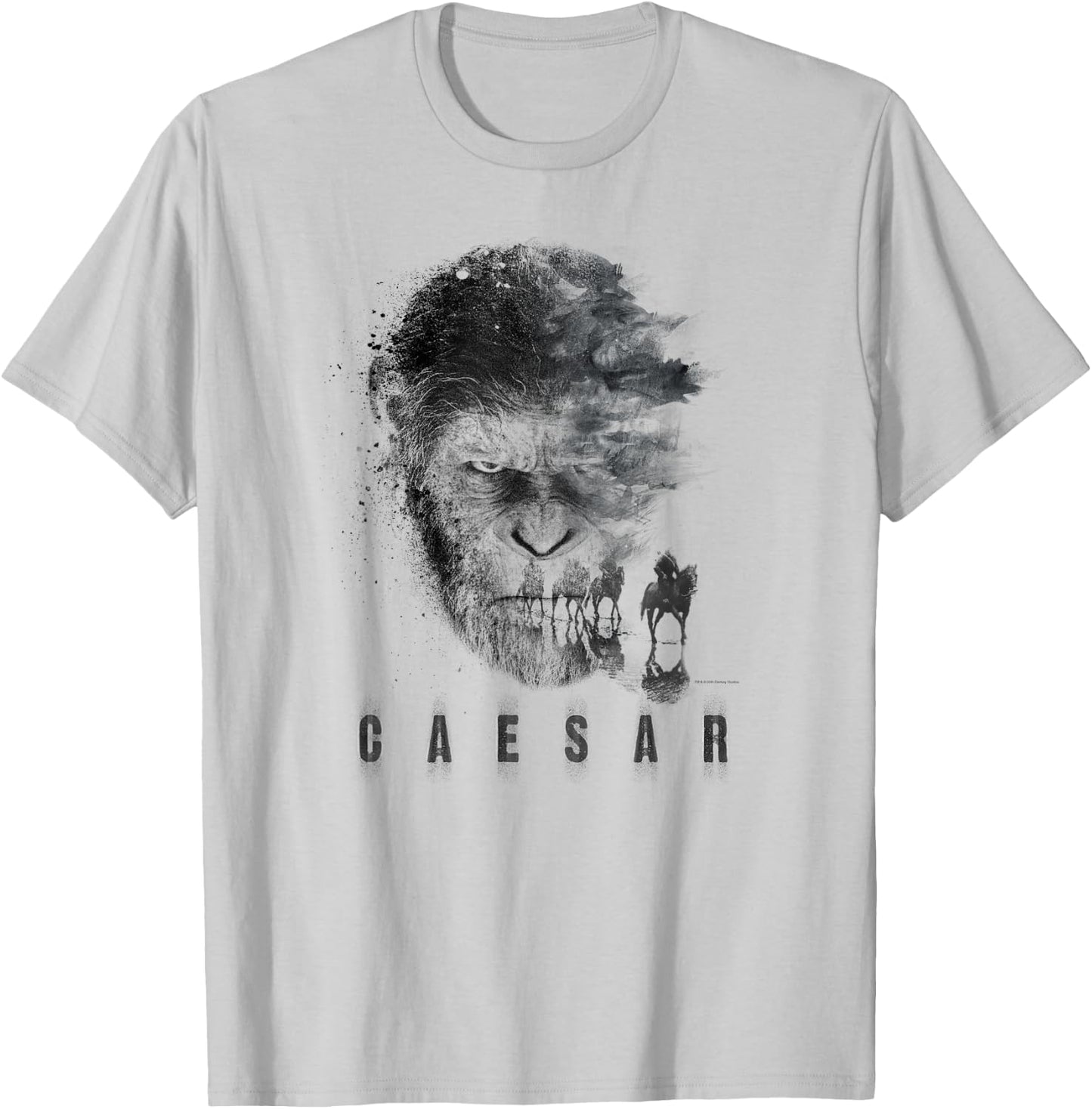 War for The Planet of The Apes Monochrome Caesar & Riders T-Shirt - T-Shirt | Ash