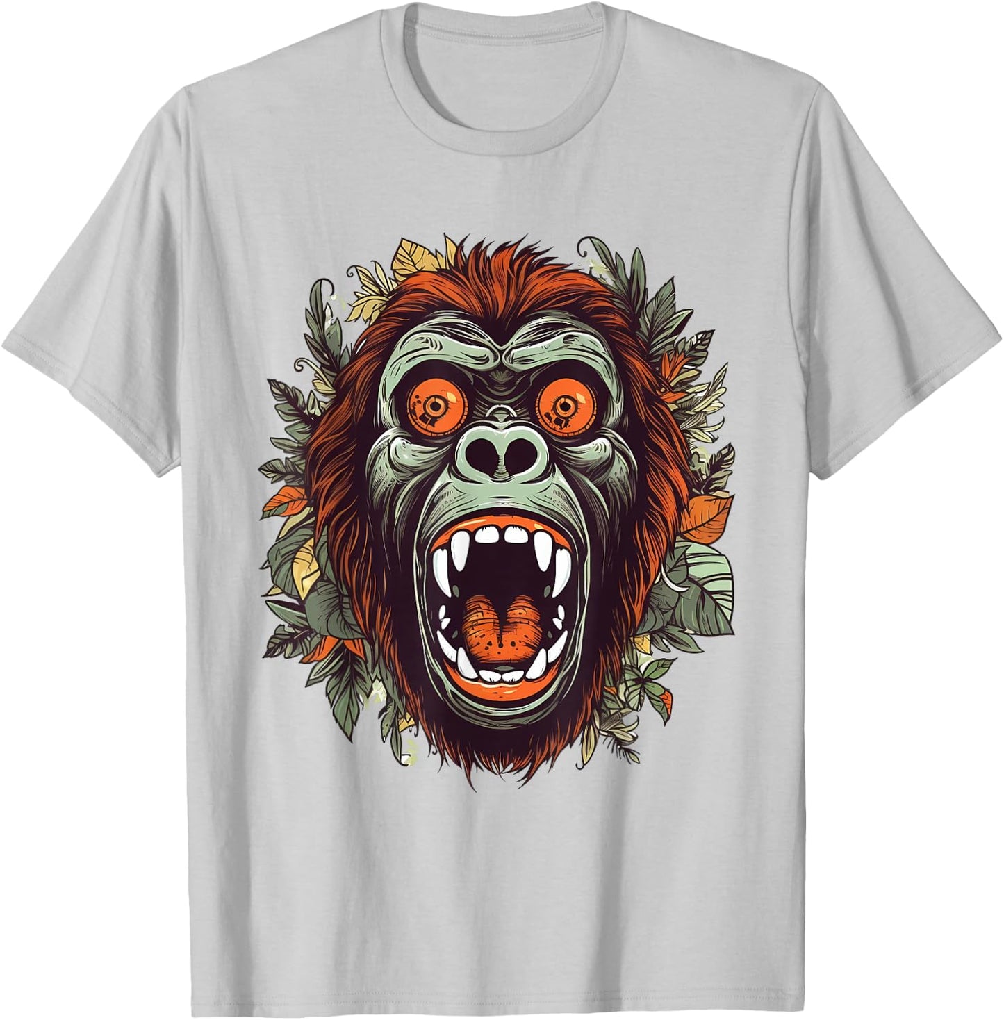 Screaming Gorilla Head Face Art Ape Wildlife Lover Artwork T-Shirt - T-Shirt | Ash