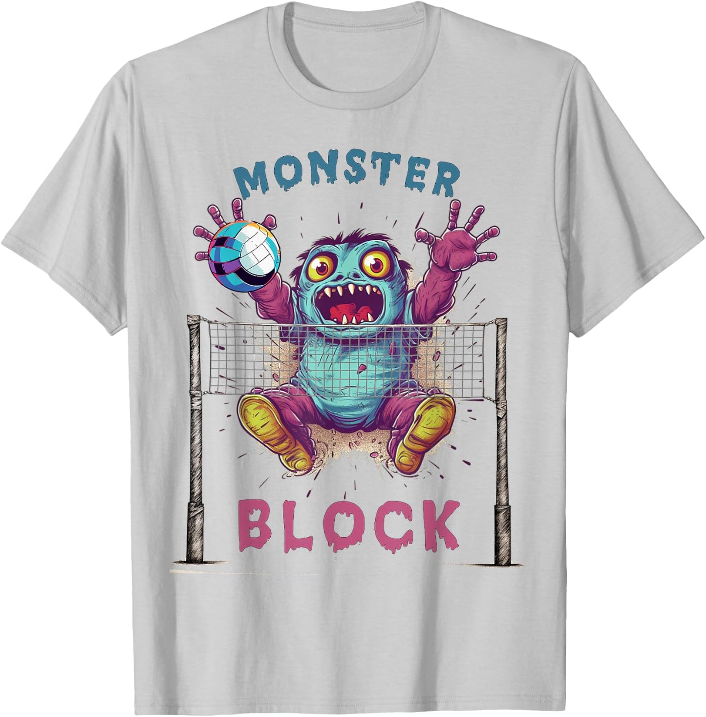 Funny Volleyball Women Monster Player Blocker T-Shirt - T-Shirt | Ash