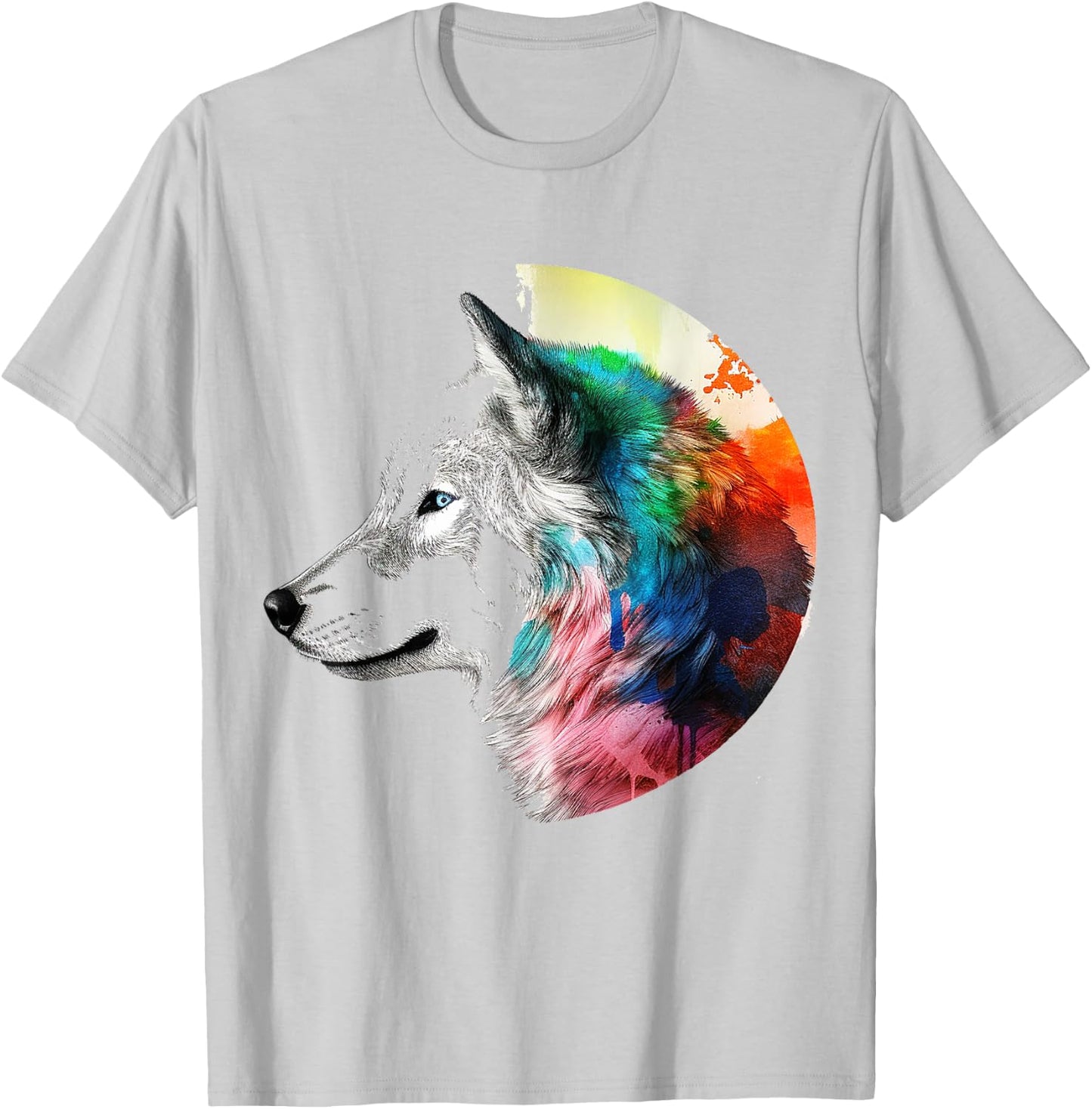 Wolf Colorful Artwork | Animal Motif Wolf T-Shirt - T-Shirt | Ash