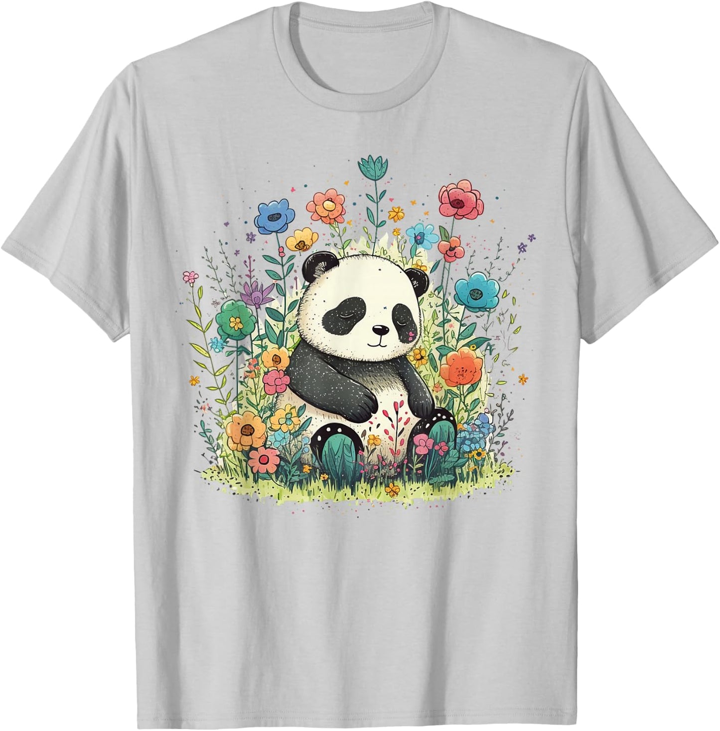 Cute Baby Panda on Panda Children and Panda Kids T-Shirt - T-Shirt | Ash