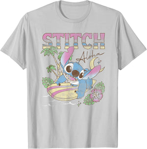 Disney Lilo & Stitch Aloha Tropic Surf Stitch T-Shirt - T-Shirt | Ash