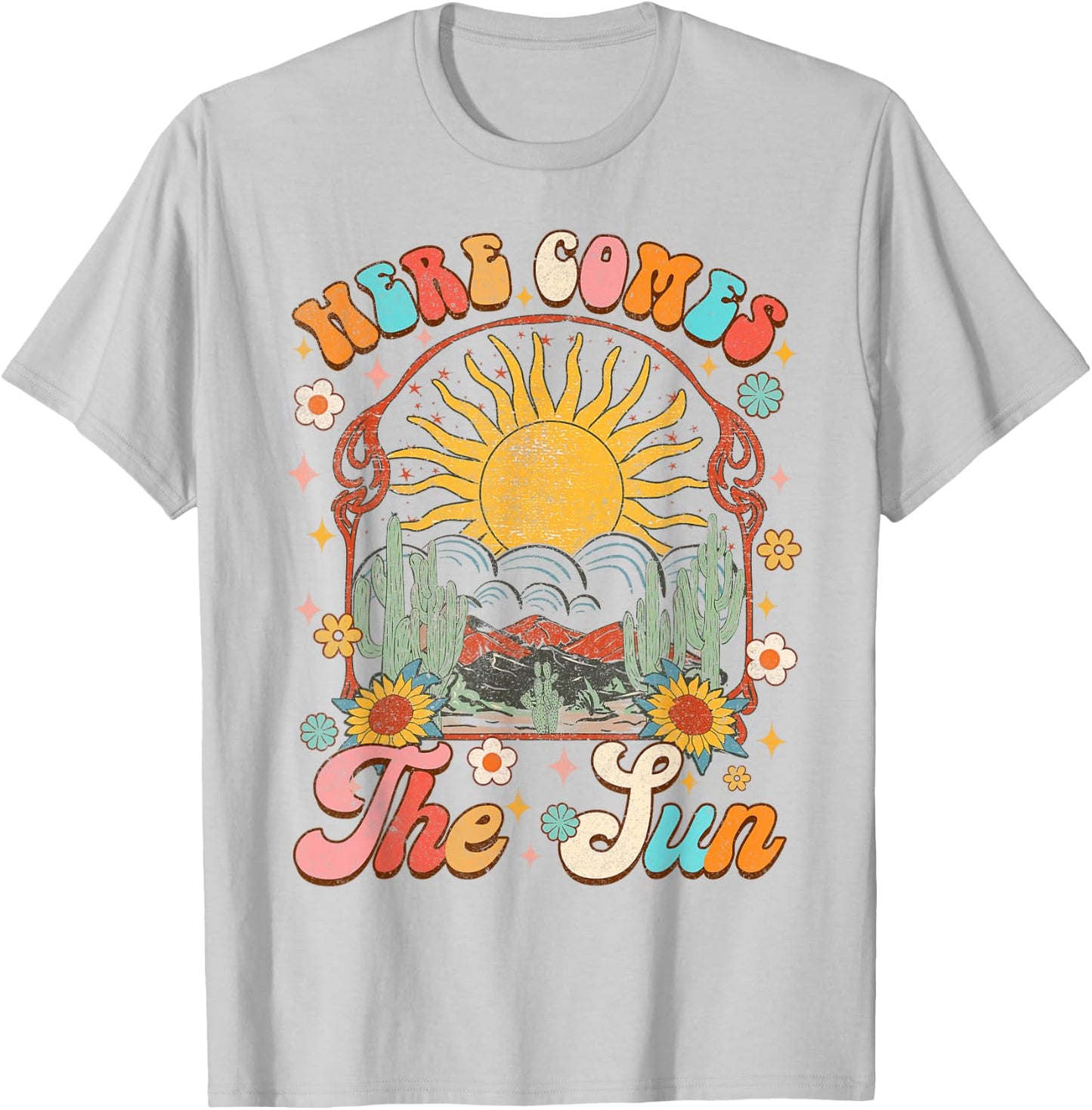 Here Comes The Sun Summer Vibes Summertime Vacation Groovy Women T-Shirt - T-Shirt | Ash