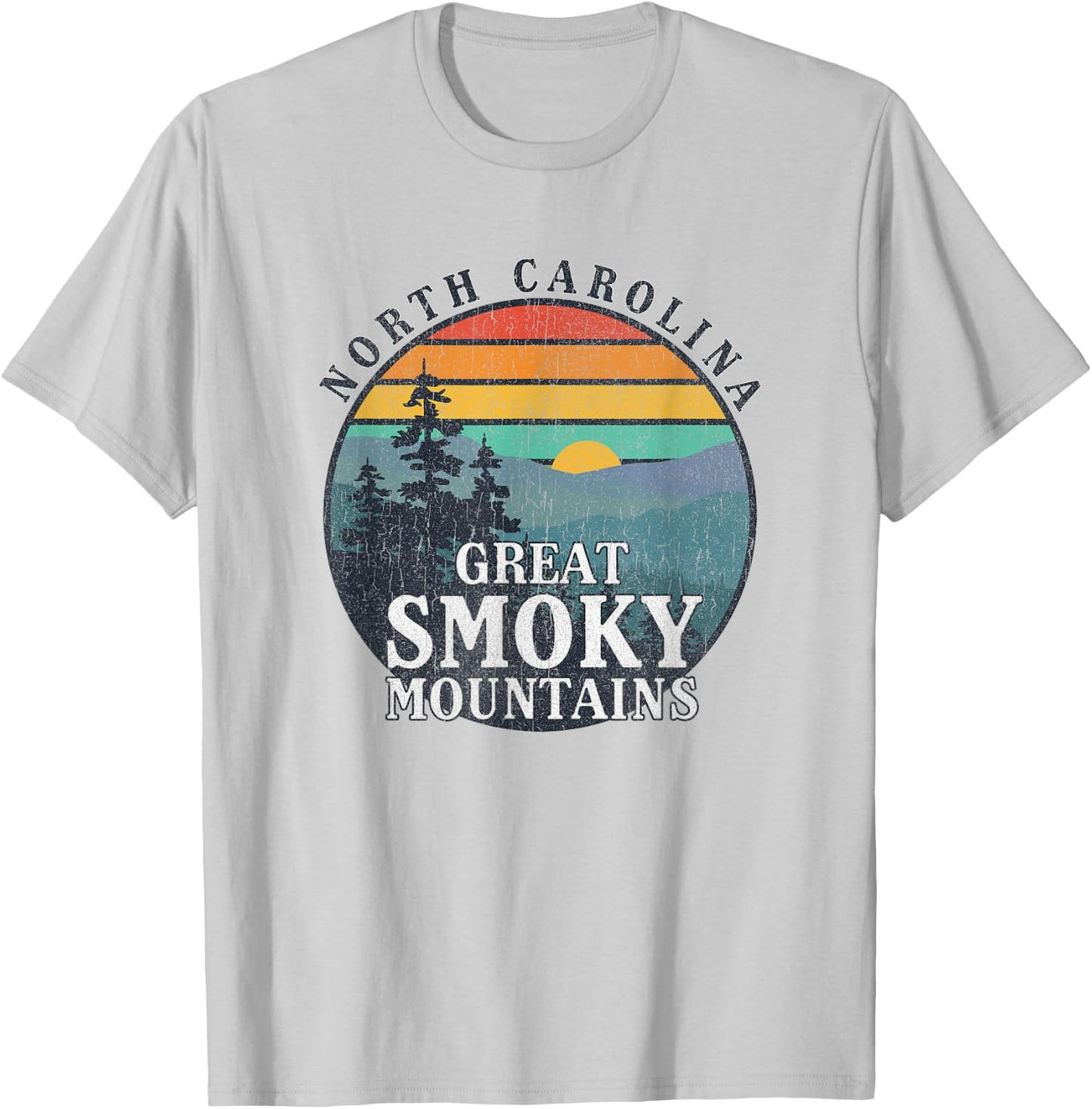 Great Smoky Mountains National Park Retro Sunset T-Shirt - T-Shirt | Ash