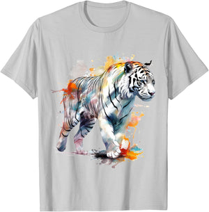 Tiger Colourful Artwork - Zoo Animal Tiger T-Shirt - T-Shirt | Ash