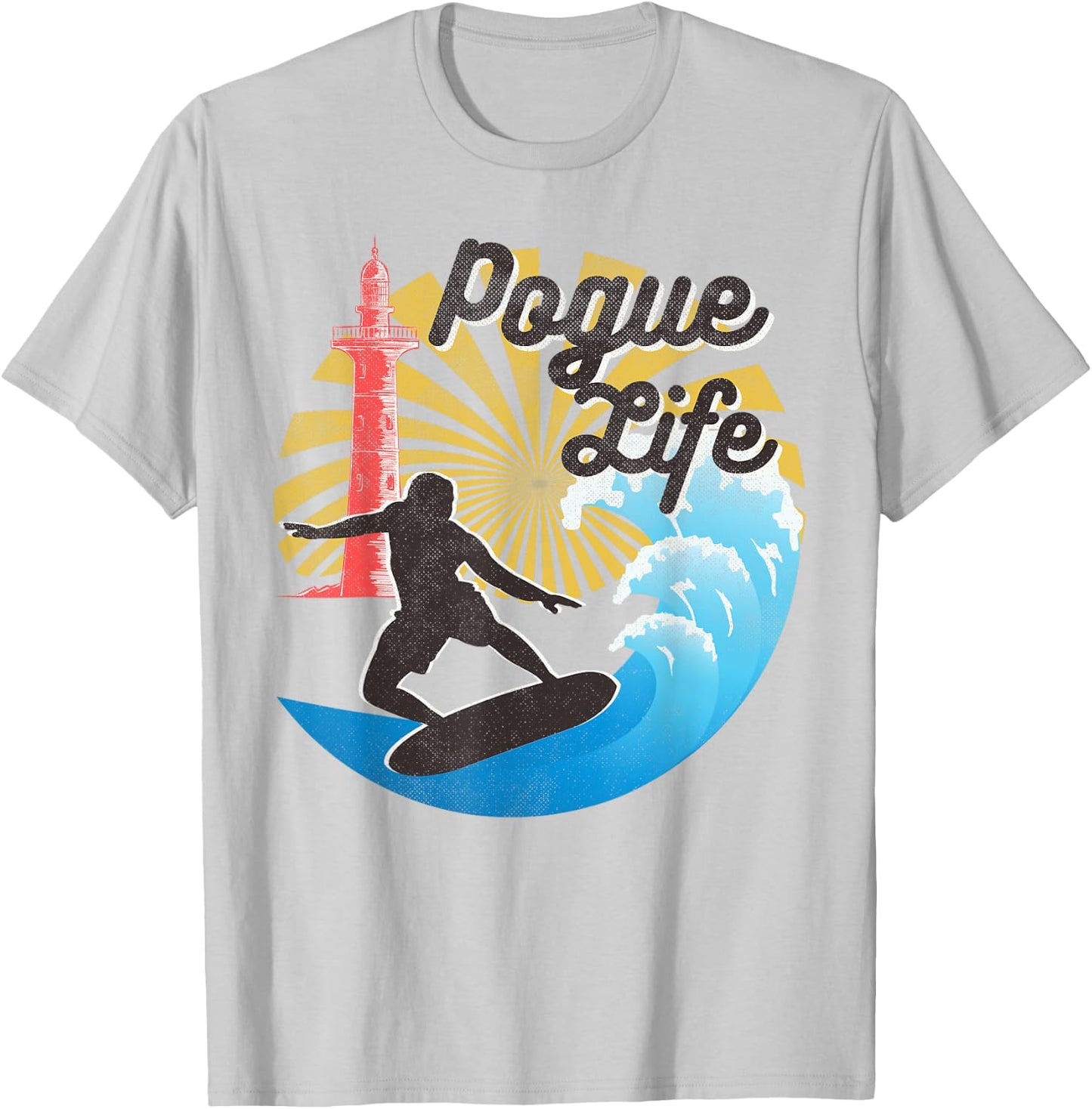 Surfing Life Pogue Beach Van Light Houses Retro Distressed T-Shirt - T-Shirt | Ash