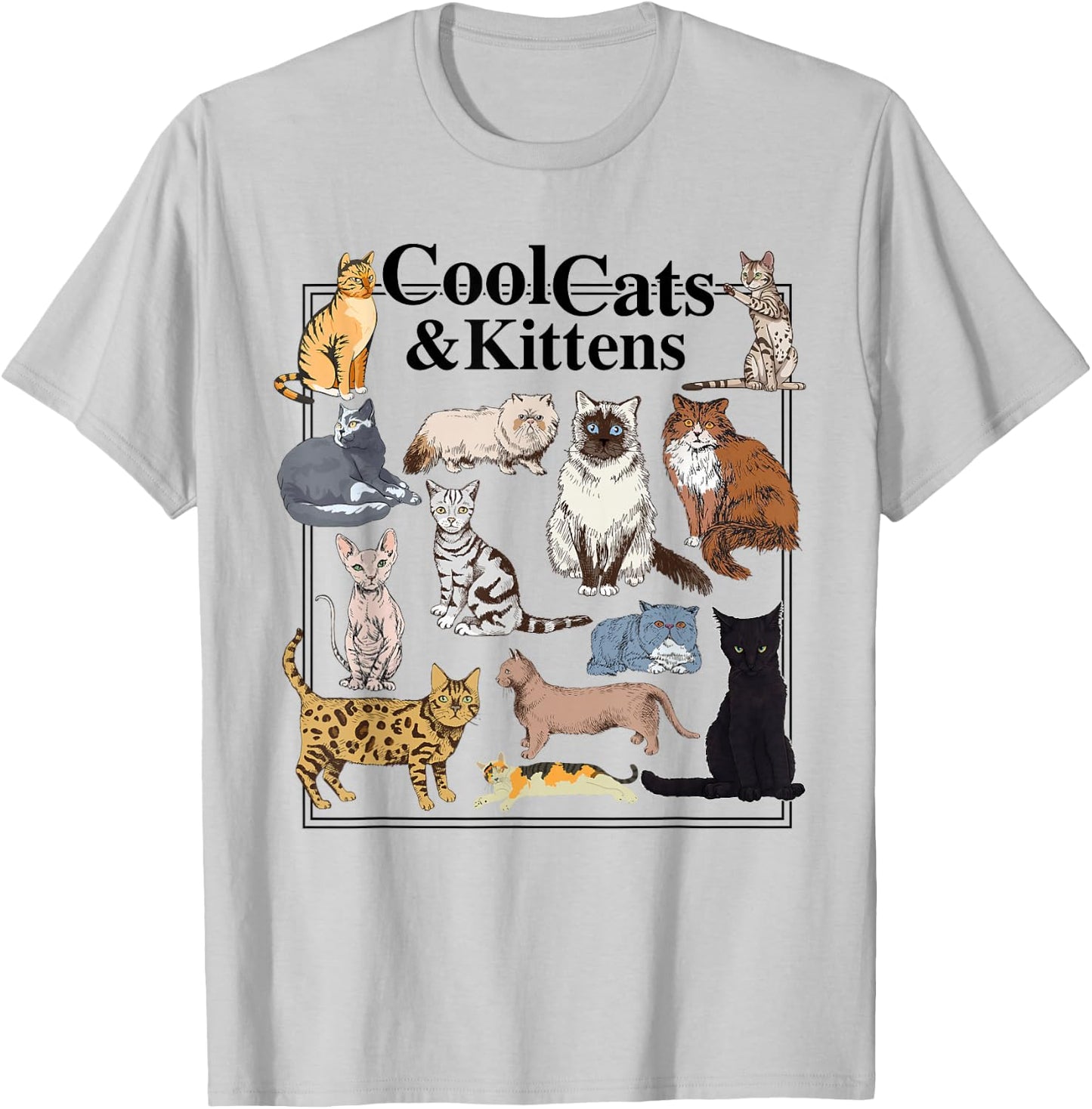Cools Cat and Kitten Cat Types Funny T-Shirt - T-Shirt | Ash