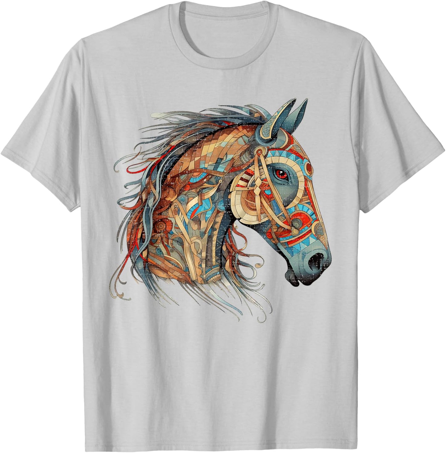 Horse Tribal Abstract Art Native American Geometric Horses T-Shirt - T-Shirt | Ash