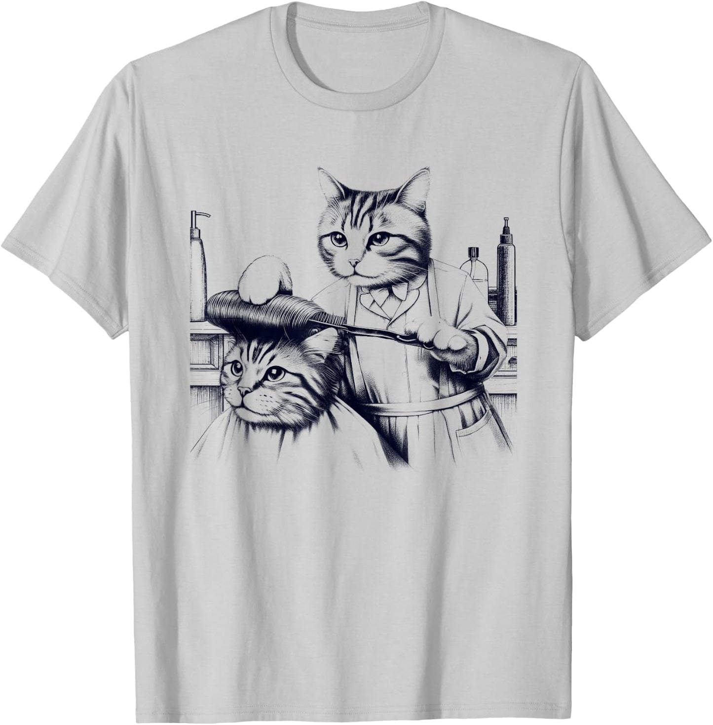 Vintage Retro Hair Stylist Cat Kitten Lover Men Women Kids T-Shirt - T-Shirt | Ash