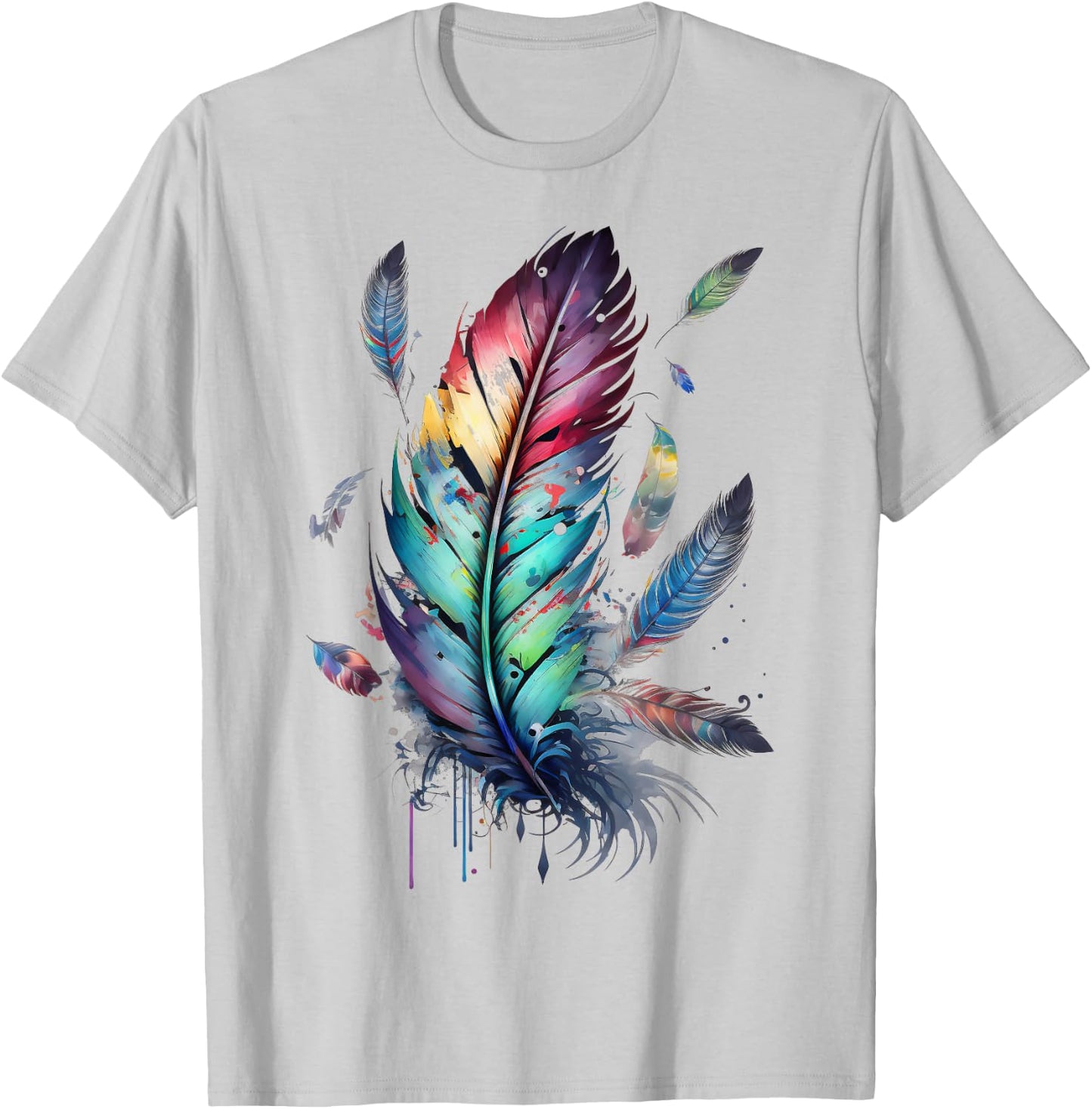 Colorful feathers boho style, bird, Native Americans, symbol T-Shirt - T-Shirt | Ash