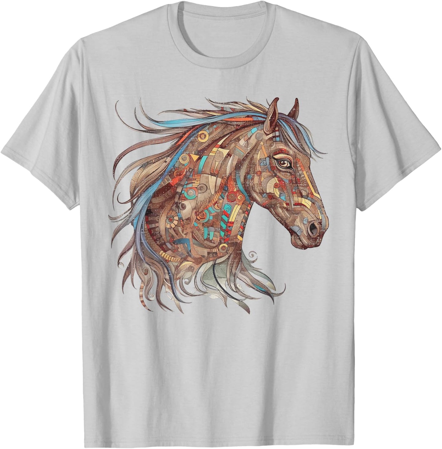 Horse Tribal Abstract Art Native American Geometric Horses T-Shirt - T-Shirt | Ash