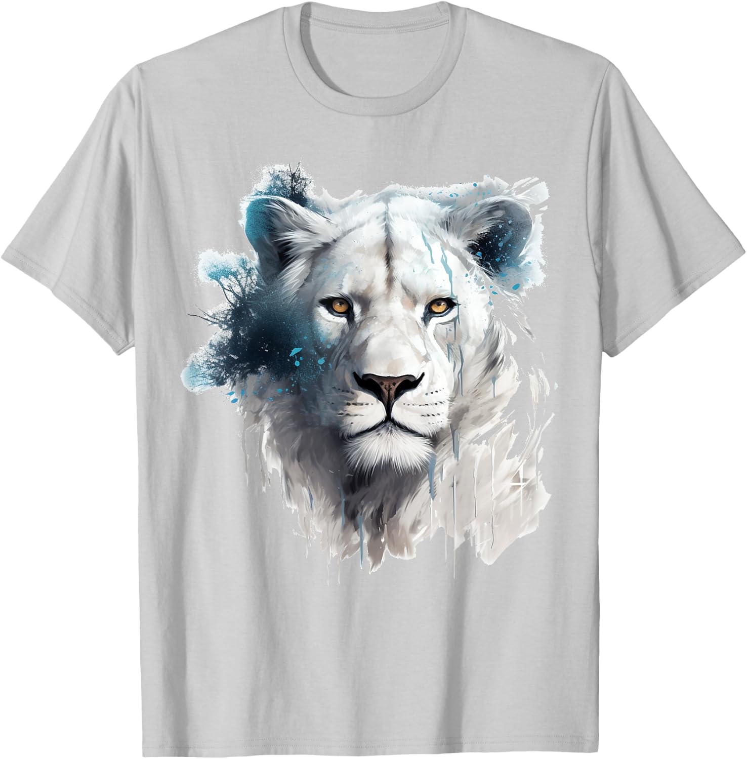 Lion in White - Art Animal Motif Zoo Lion T-Shirt - T-Shirt | Ash