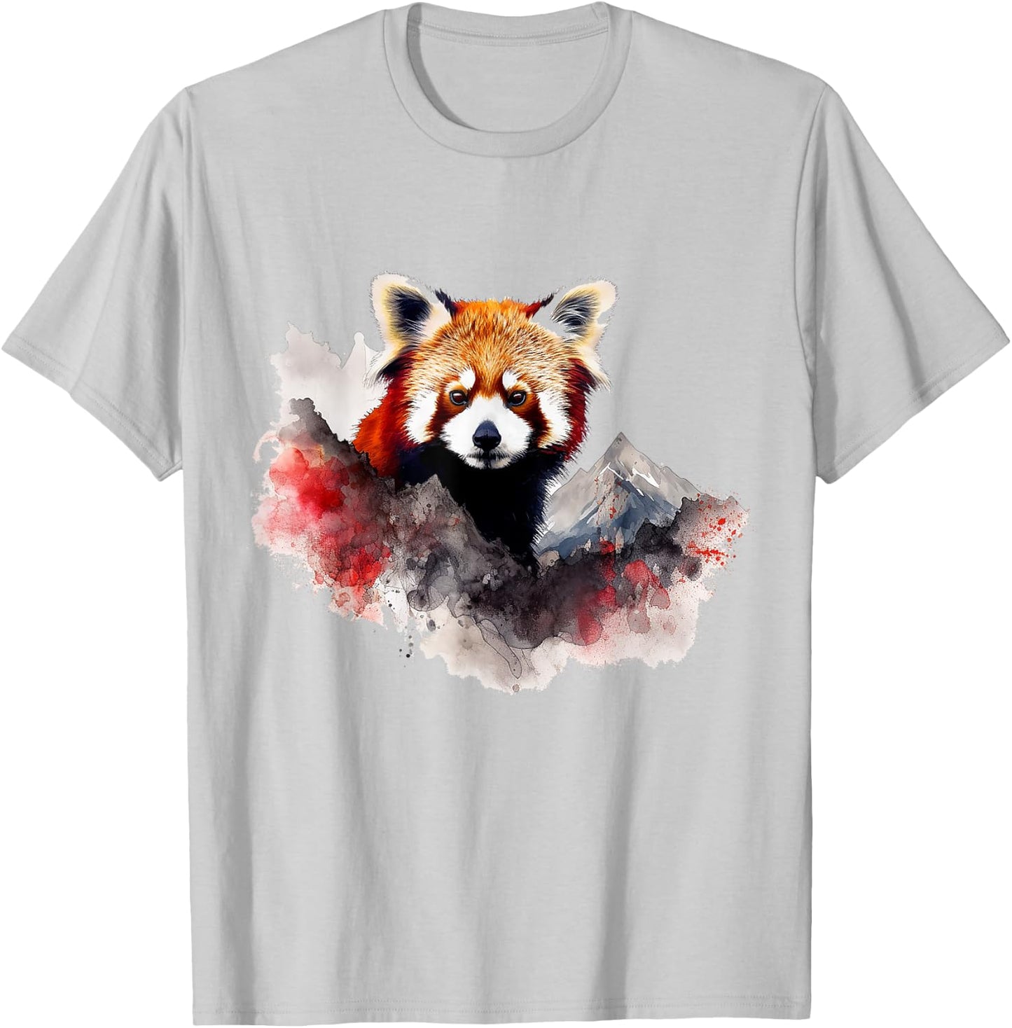 Red Panda Mountains Artwork | Animal Landscape Red Panda T-Shirt - T-Shirt | Ash
