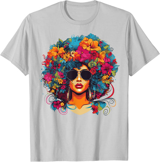 Afro Hair Natural Black History Pride Black Melanin T-Shirt - T-Shirt | Ash