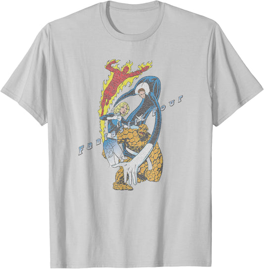 Marvel Fantastic Four Group Shot Comic Retro Vintage Logo T-Shirt - T-Shirt | Ash