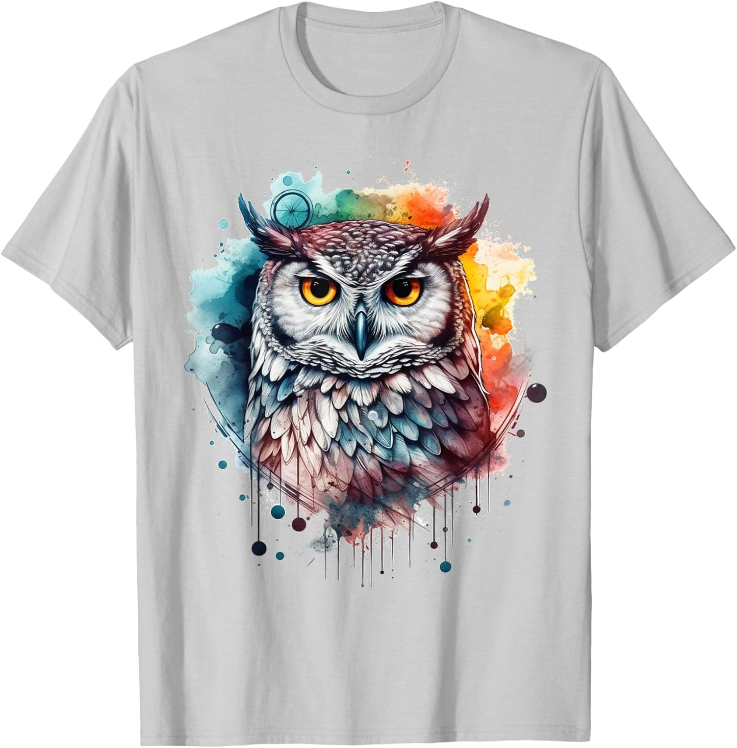 Owl artwork, colourful animal lovers, bird art, animal owl T-Shirt - T-Shirt | Ash