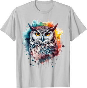 Owl artwork, colourful animal lovers, bird art, animal owl T-Shirt - T-Shirt | Ash