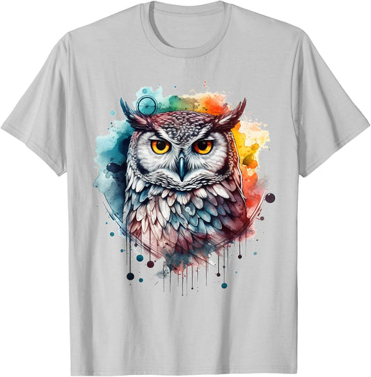 Owl artwork, colourful animal lovers, bird art, animal owl T-Shirt - T-Shirt | Ash
