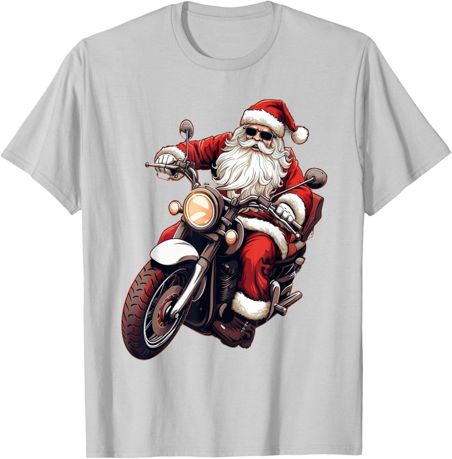 Santa Riding Motorcycle Bike Funny Christmas Biker Xmas T-Shirt - T-Shirt | Ash