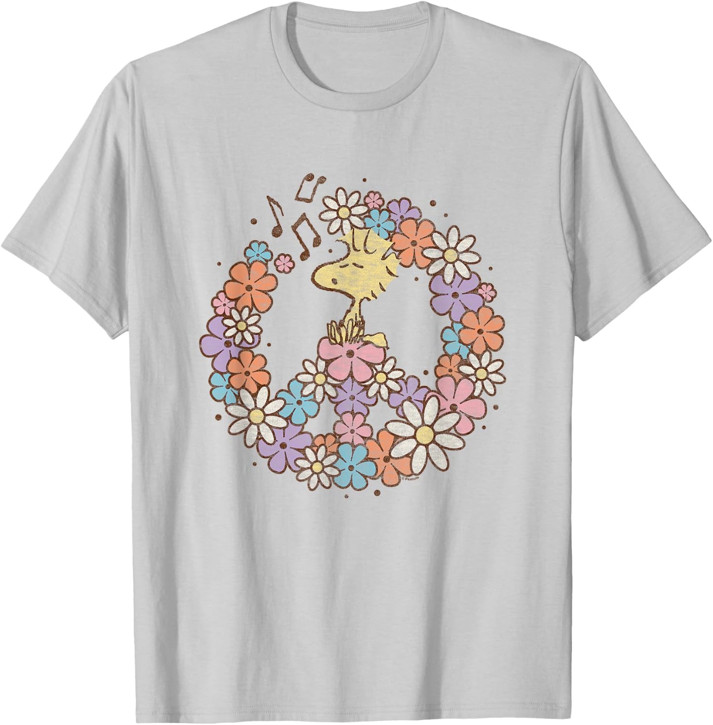 Peanuts - Woodstock Floral Peace Sign T-Shirt - T-Shirt | Ash