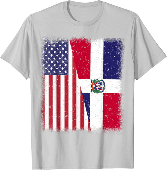 Dominican Republic American Flag Men Women Hispanic Heritage T-Shirt - T-Shirt | Ash