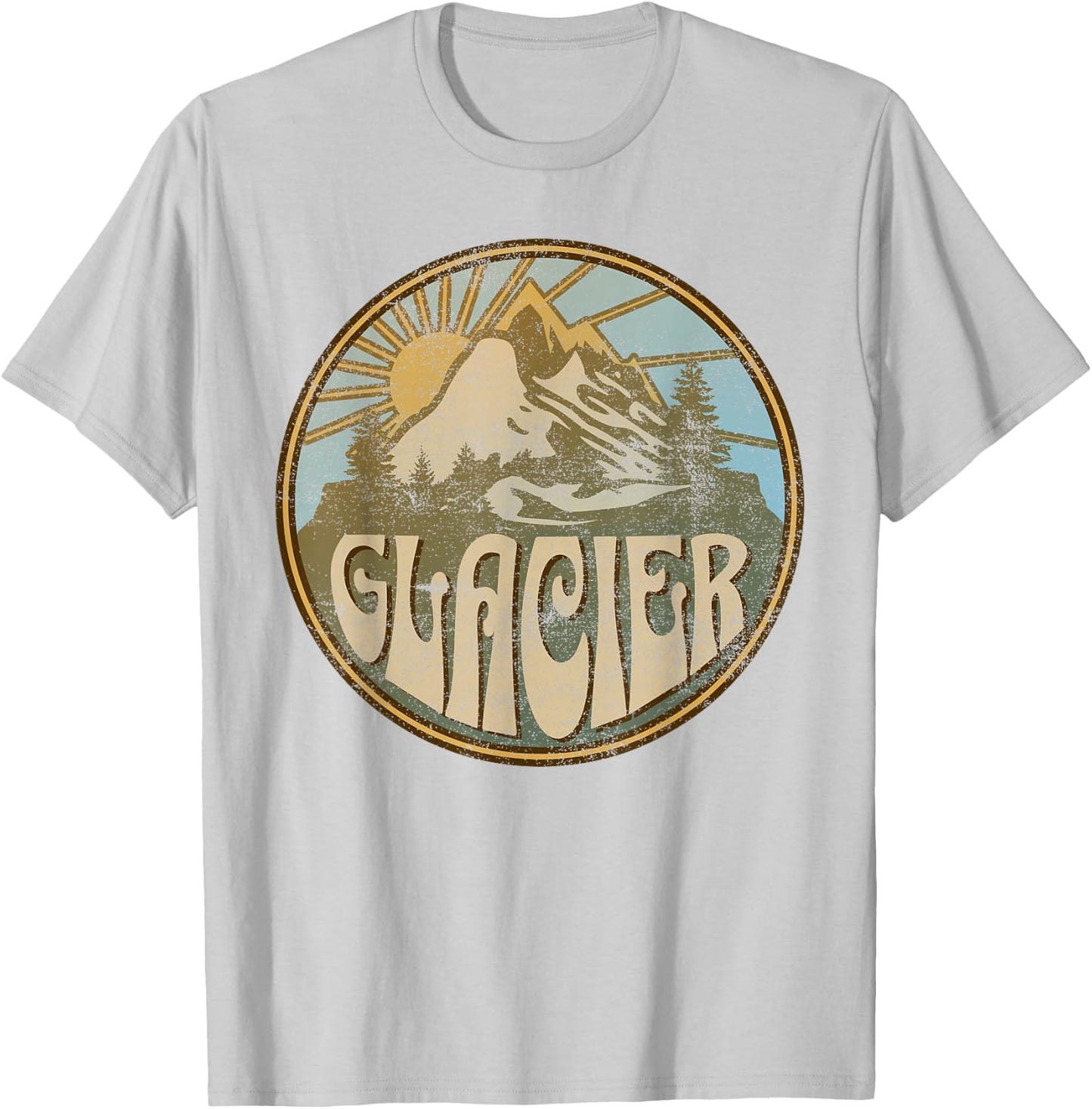 Glacier Montana Nature Mountains Hiking Outdoors Vintage T-Shirt - T-Shirt | Ash